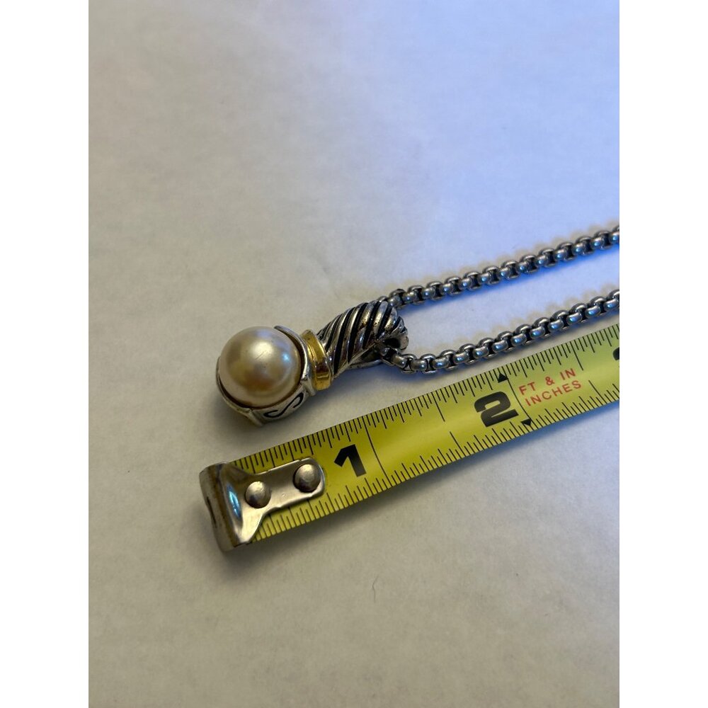 Vintage Silver Tone Necklace With Pearl Pendant & Chain - Picture 10 of 16